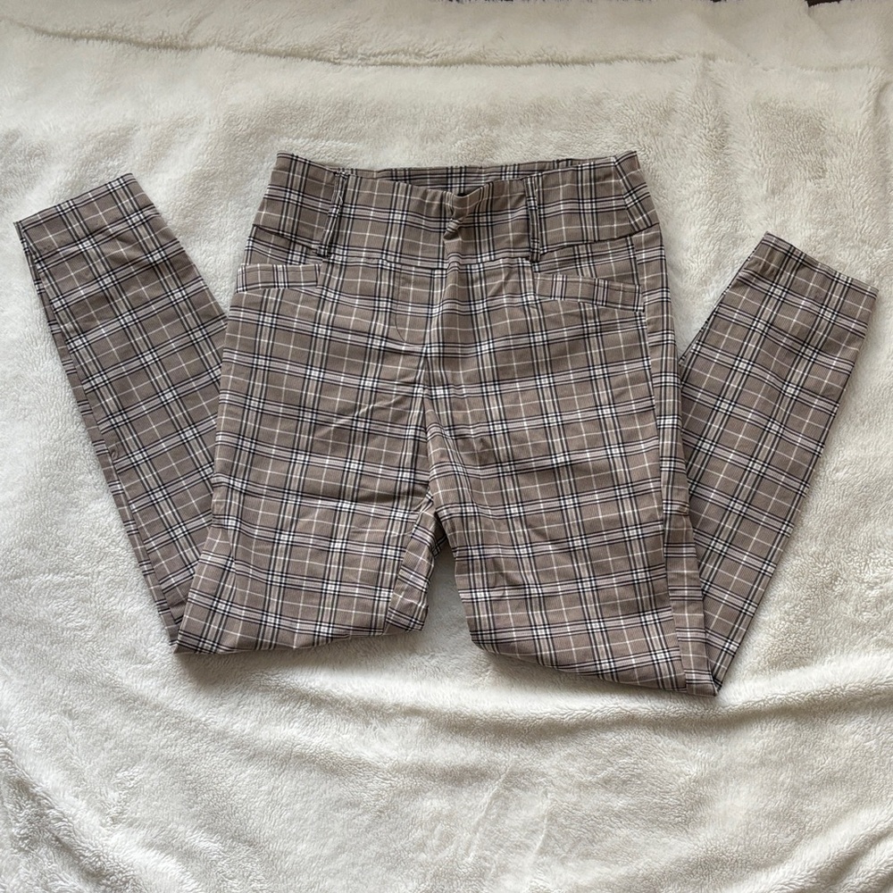 Soho Apparel Checkered Plaid Pants Brown Tan Women Small